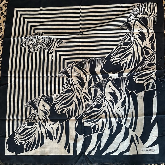 Guy Laroche Accessories - VINTAGE GUY LAROCHE PARIS SCARF 34x34 Linen & Cotton Made In France Zebra print